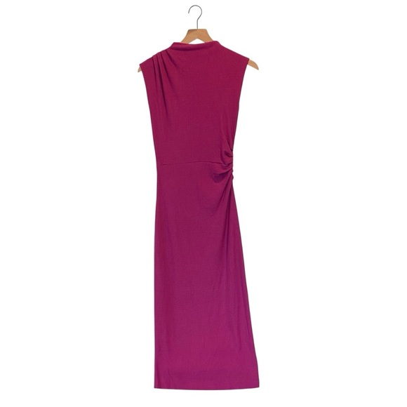 NWT Nation Ltd Clarisse Draped Dress, Midi, Cap Sleeve, Form Fitting, Magenta,XS - Picture 2 of 16